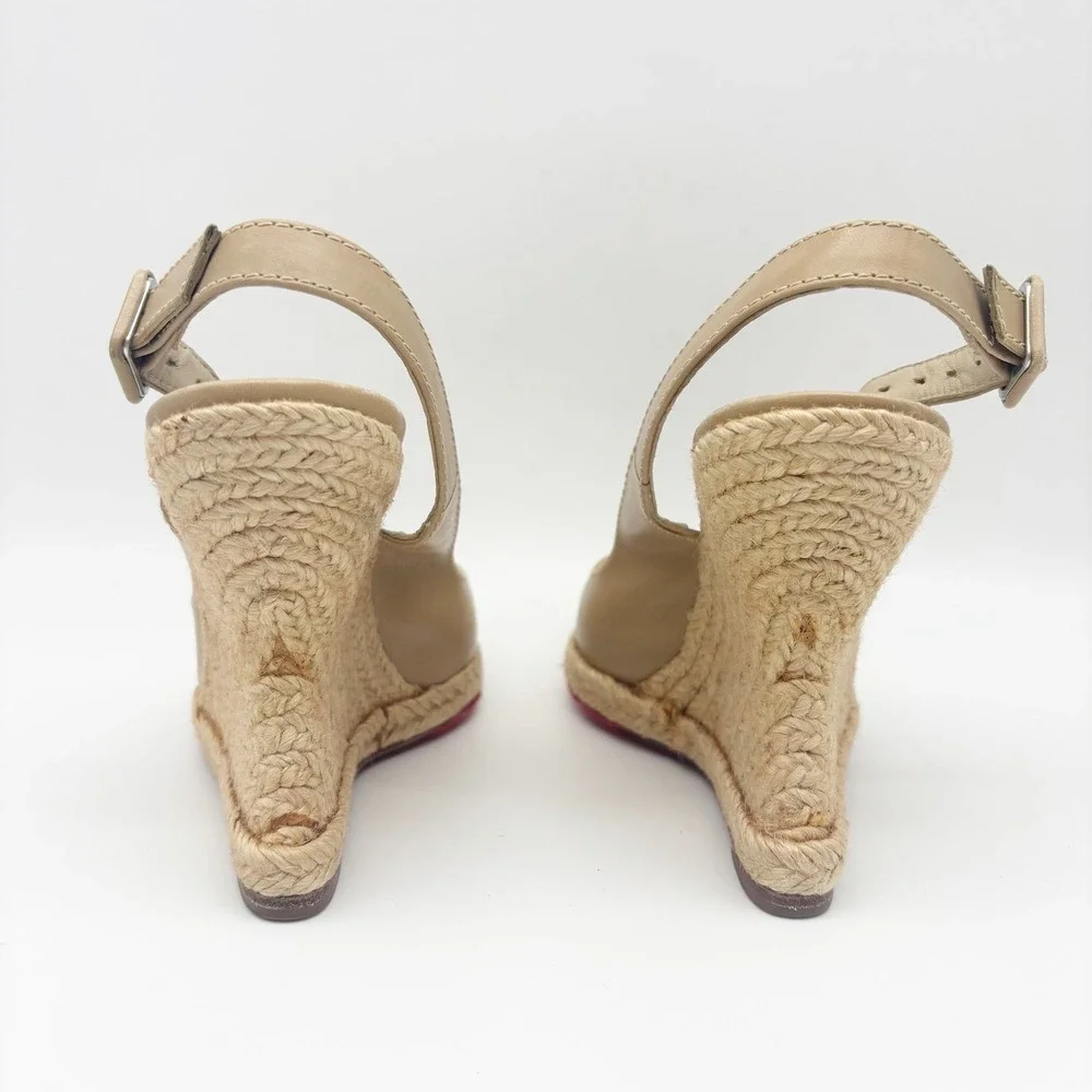 Christian Louboutin You Love Beige Leather Slingback Espadrille Wedges Size 36